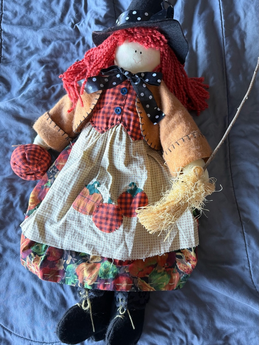 Handmade Red-Haired Rag Doll Scarecrow Plush Toy - Autumn Decoration